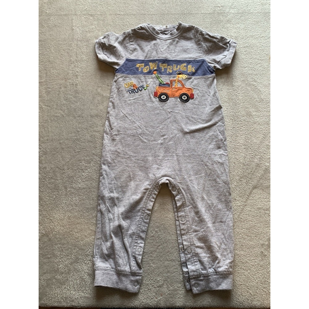 Okie Dokie Baby Boys Embroidered Tow Truck Gray Romper Size 24 Months
